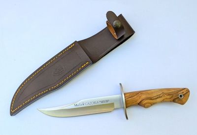 a knife and a sheath on a white surface