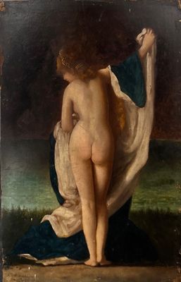 une image représentant un tableau où figure une femme nue assise par terre