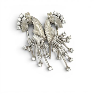 an image of a silver broochle with flowers and leaves