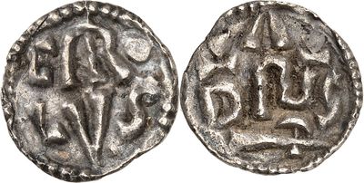 a silver coin with an image of a man and a woman on it