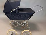 an image of a baby stroller with a blue cover