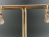 a close up of a pair of earrings on a gold stand