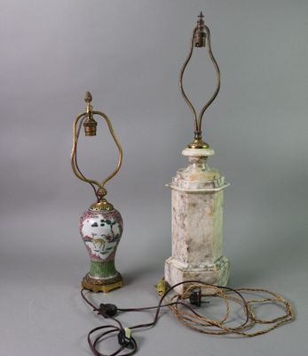 pair of antique table lamps with a painted face on the base