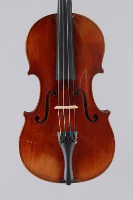 a close up of a violin on a white background