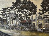 une peinture d'un train descendant les rails
