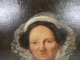 painting of a woman in a white dress with a white bonnet