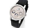 an image of a wrist watch with a white dial and black leather strap