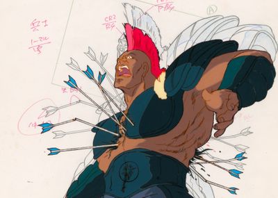 une image représentant un dessin d'un homme tenant des flèches à la main