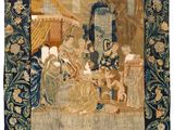 a tapestry with a group of people in a room