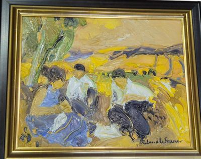 Roland LEFRANC (1931 - 2000) " Repos dans les blés " Huile s…