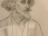 drawing of a man with a long beard and a white shirt