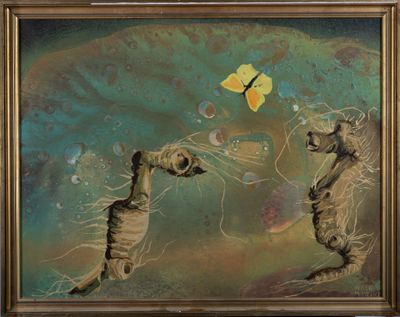 Marius WROBEL (1919-2007) "Papillon", huile sur panneau sign…