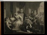 four different pictures of a painting of a man and woman in a room