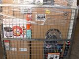 a cart with a bunch of boxes on it in a warehouse