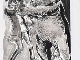 drawing of a drawing of a bear and a girl in a forest