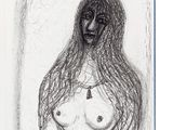 un dessin en noir et blanc représentant une femme aux cheveux longs