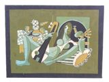 a picture of a painting of a woman playing a guitar