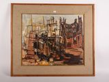 une image représentant un tableau d'un bateau dans un port