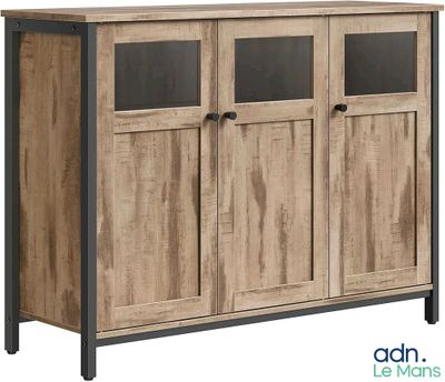 une image d'une armoire en bois avec des portes en verre