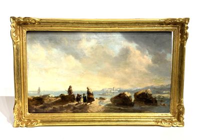 a painting of a man riding a horse on the beach