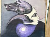 painting of a woman with a dragon head on her head