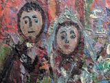 a painting of a man and a woman sitting at a table