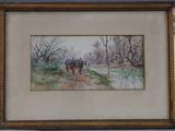 painting of a group of horses pulling a carriage down a road