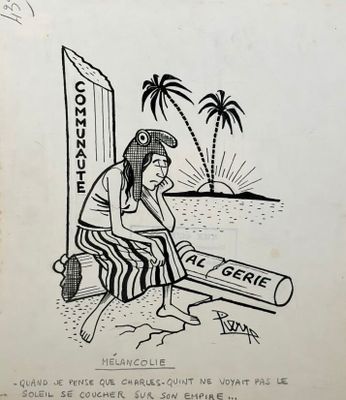 dessin de bande dessinée représentant une femme assise sur un banc, une bouteille à la main