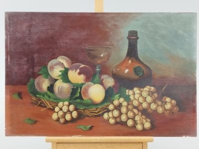 Ecole française, nature morte aux fruits Huile sur panneau 6…