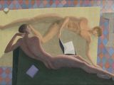 un tableau représentant un homme et une femme allongés sur un canapé