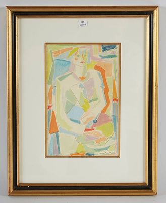 tableau représentant une femme tenant un bol de fruits, dans un cadre doré