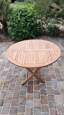 Table ronde pliable en teck, diamètre 120cm (ref:4745) - NEU…