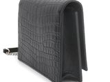 black croc embossed leather wallet with chain strap
