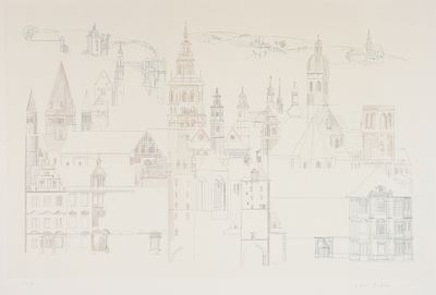 dessin représentant une ville avec une tour horloge en arrière-plan