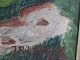 a picture of a painting of a cat laying on the ground