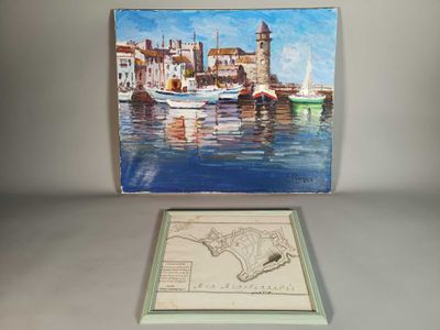 a picture of a painting of a boat in the water