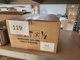 a cardboard box on a shelf in a store