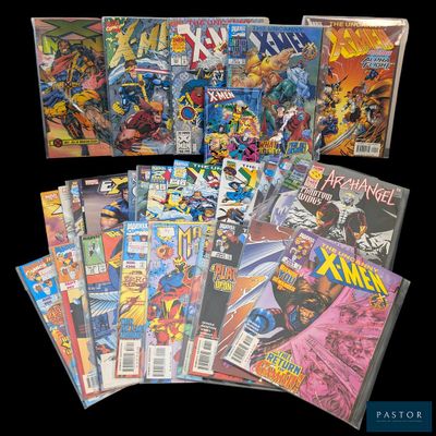 some of the comics are spread out on a black background