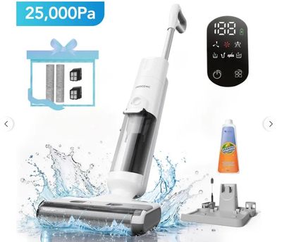 an image of a cordless vacuum cleaner with a remote control