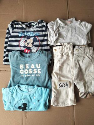 three children ' s clothing items laid out on a cardboard box