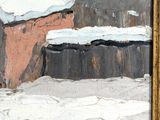 an image of a painting of a snow covered building in a frame