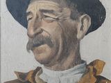 tableau représentant un homme portant un chapeau et une veste marron