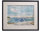 a picture of a watercolor painting of boats on the water