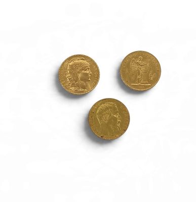 three gold coins with a portrait of a man and a woman on them
