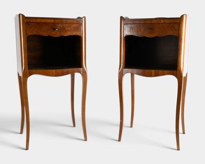 pair of louis xv style bedside tables in the manner of louis xv