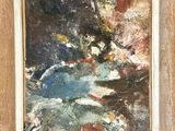 an oil painting of a vase of flowers in a wooden frame
