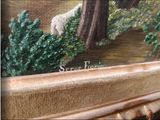 a picture of a painting of a sheep in the woods