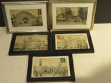 three framed pictures of a building and a clock tower