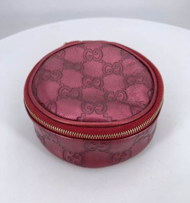 GUCCI : Coffret ou Ecrin à bijoux en cuir rouge mordoré sigl…