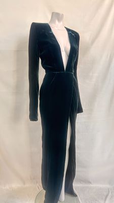 vintage black velvet evening gown with tuxedo and shawl collar